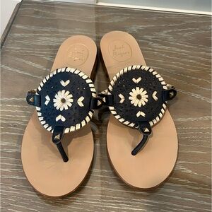 Jack Rogers Georgica sandal, size 9, navy & platinum leather. Worn once.
